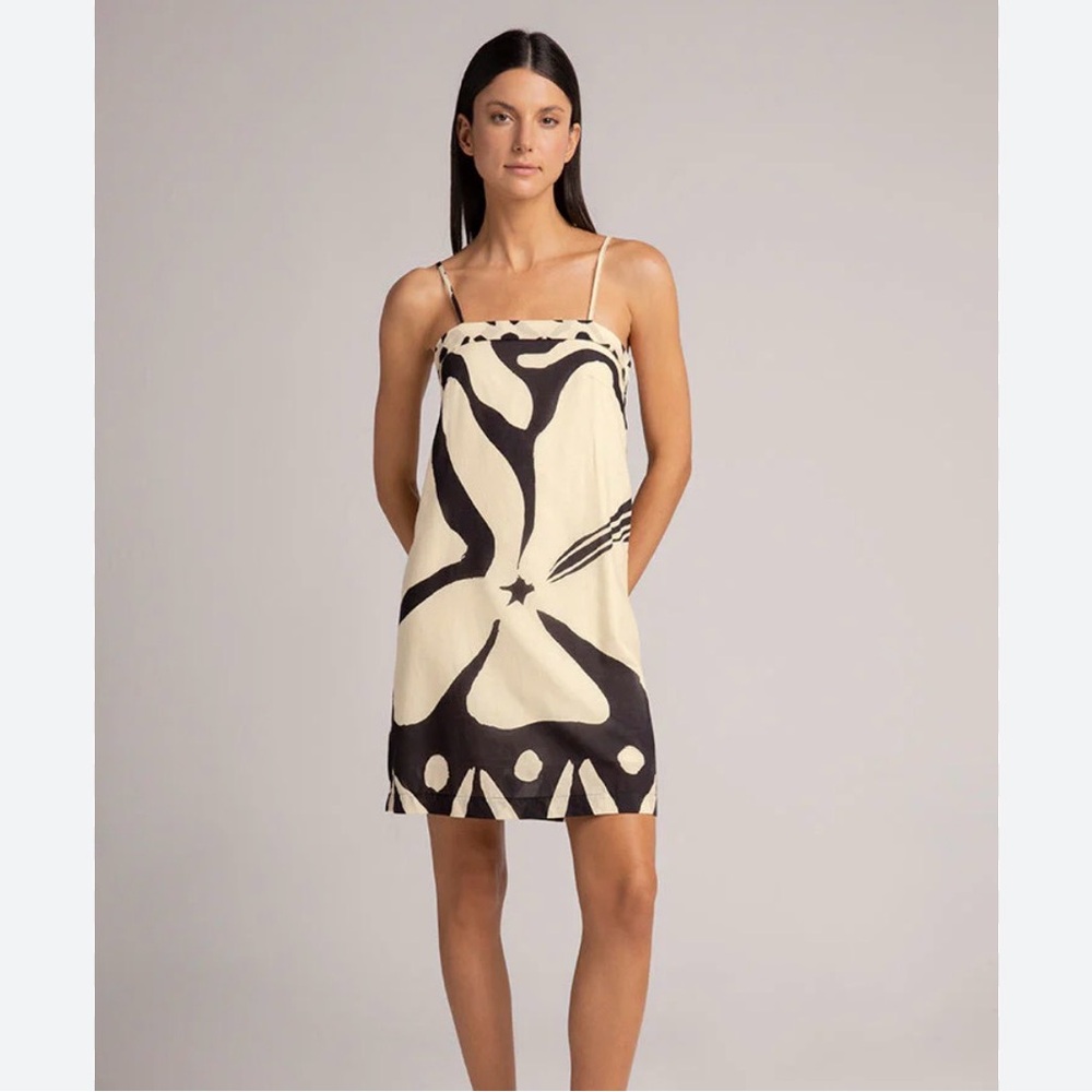 Cream and Black Graphic Slip Dress